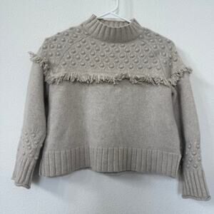 ALASHAN Merino Wool Fringe Sweater Beige Bobble Knit Boho Cottagecore M SoftGirl